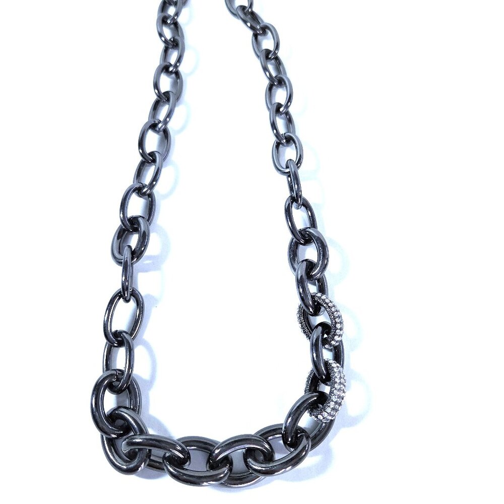 NWOT Whimsigoth Gun Metal Chain Necklace with Rhinestone Accents